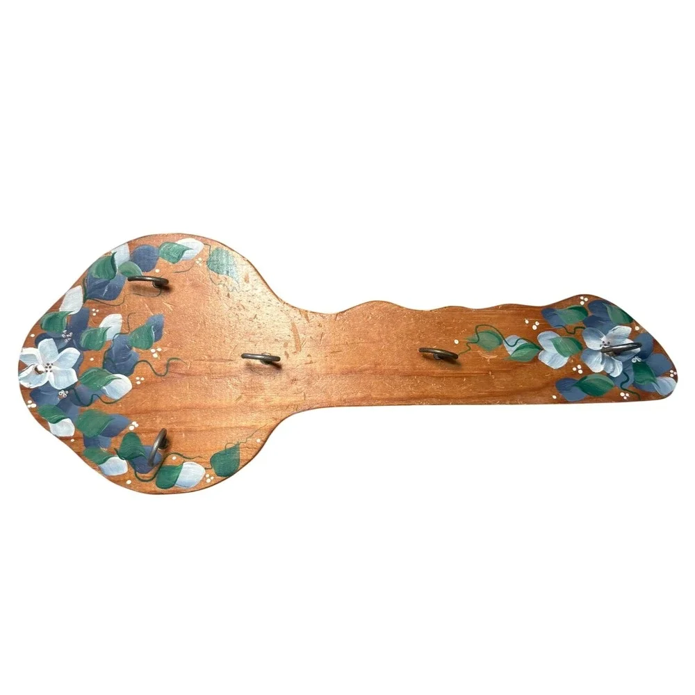 Vintage Hand Painted‎ Wood Wall Hook Rack Floral Cottagecore Decor